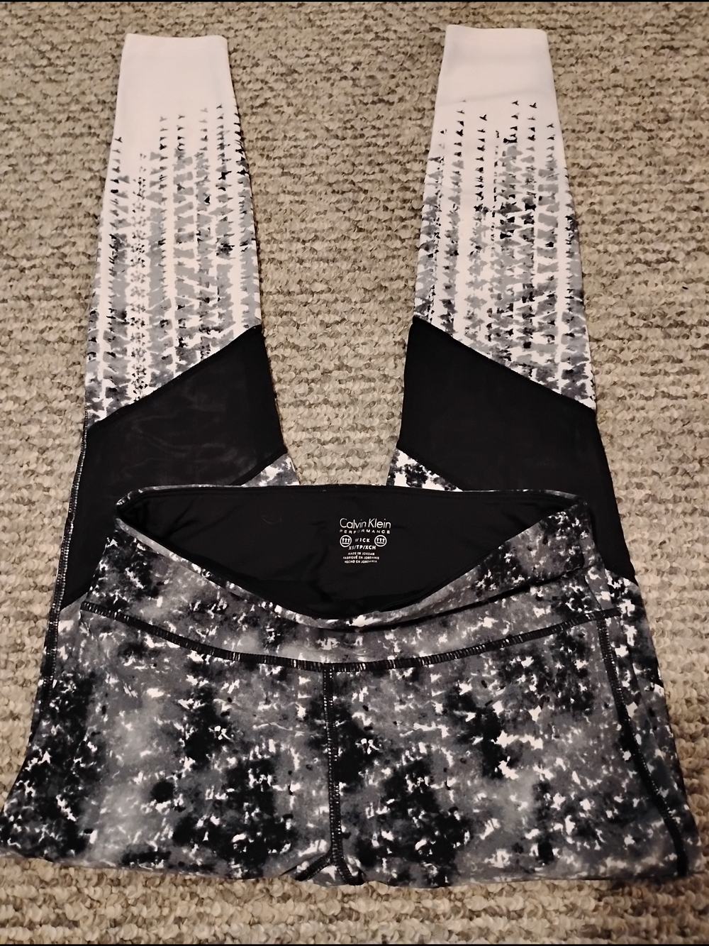 Calvin Klein Black & White Abstract Print Leggings with Mesh Panels